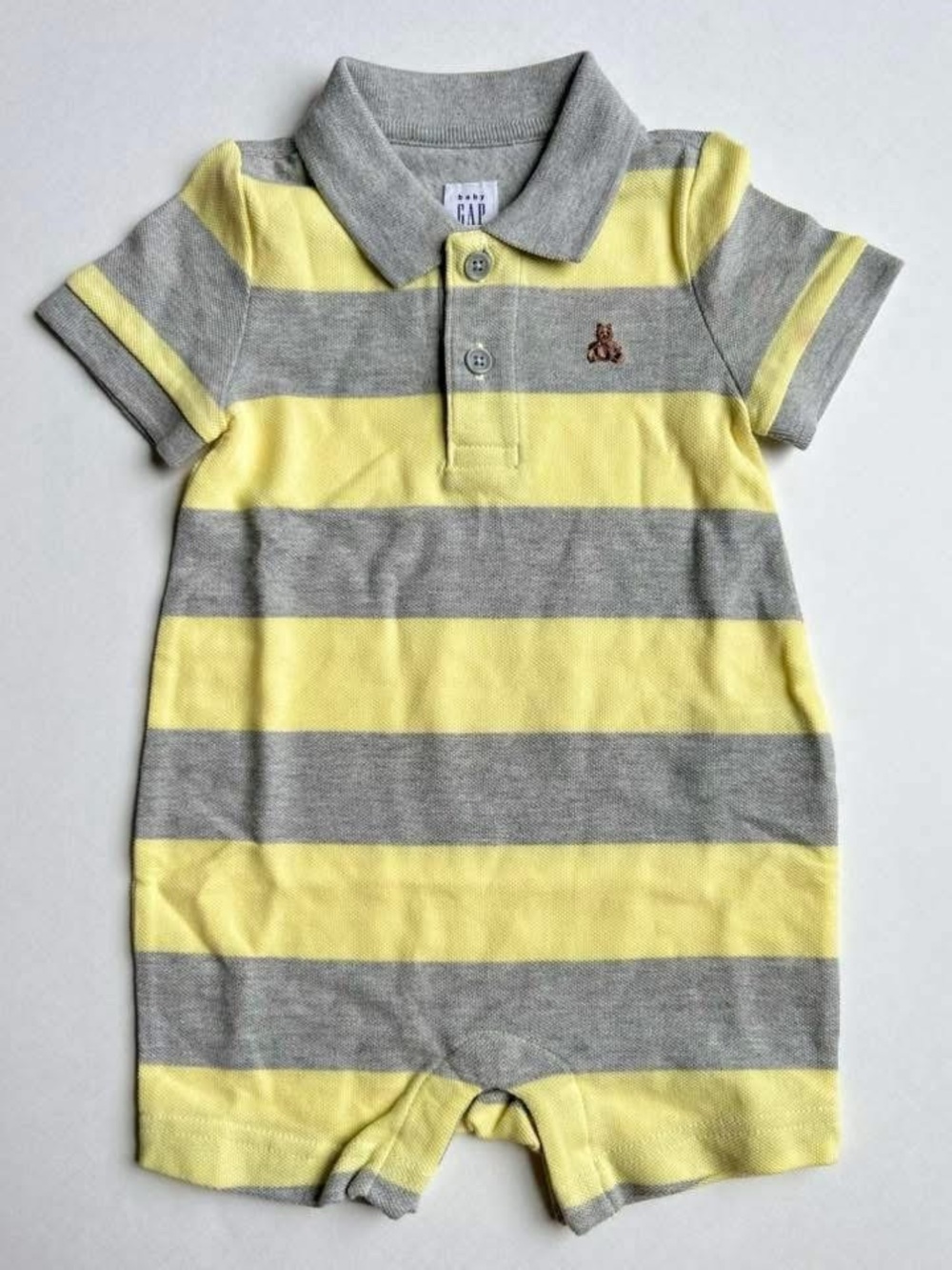 GAP Yellow and Gray Striped Polo Romper